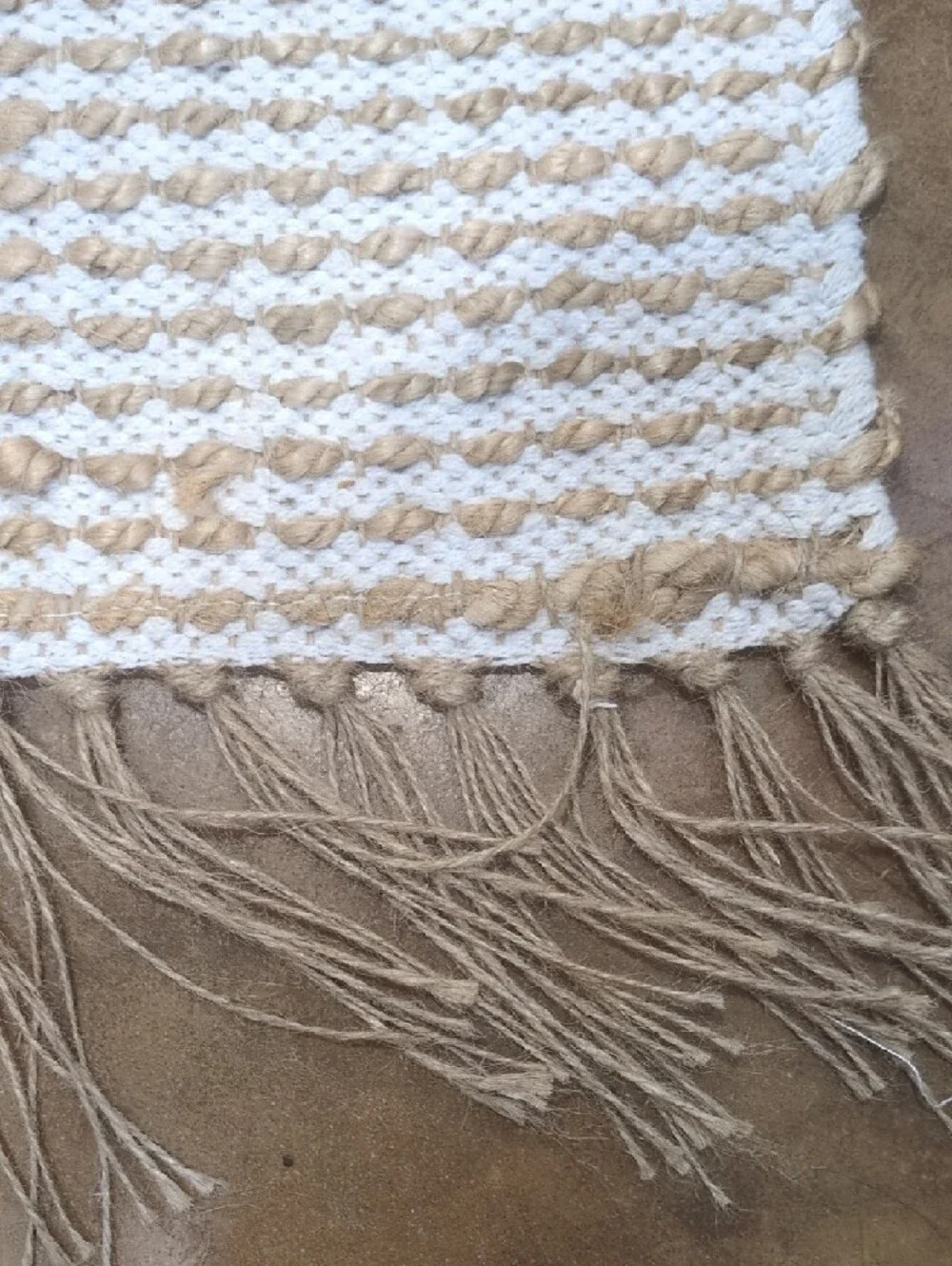 24 X36 Handwoven Neutral Stripe Fringe Rug, NWOT